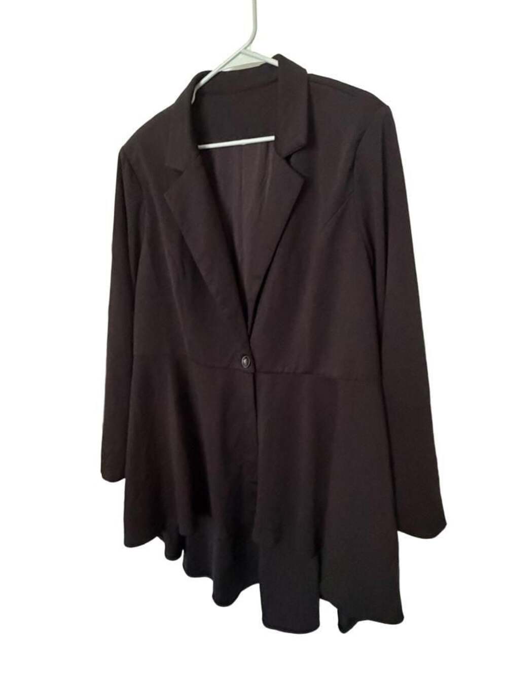 Enliva Plus Size Lapel Neck Single Button High-Low Hem Blazer